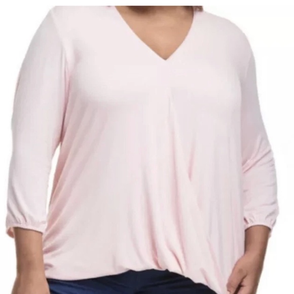 Just My Size Maria Gabrielle Women’s 3/4 Sleeve Wrap Pink Top Size 3X NWT - Picture 3 of 6